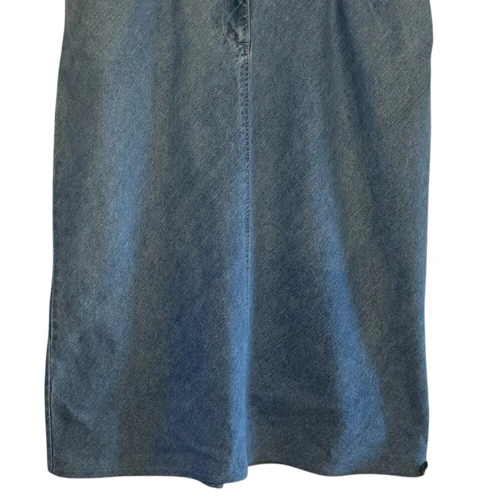 Vtg Bill Blass Plus Size 18W Blue Jean Denim Bare Back Midi Skirt